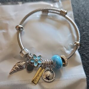 Silver Charm Bracelet with Blue Accents